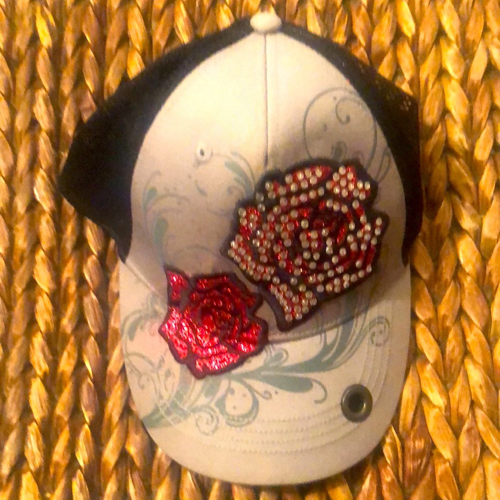 NWT KBETHOS snap back canvas rose&rhinestone